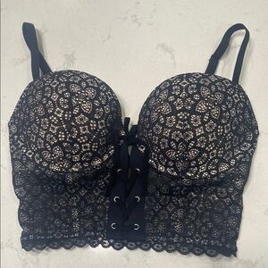 Victoria's Secret Black Longline Lace Bra